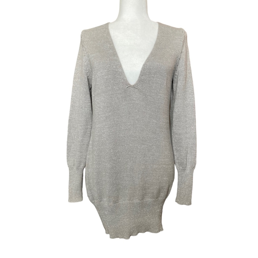 New York & Company Women's gray with silver metallic threading sweater, Sz XS
